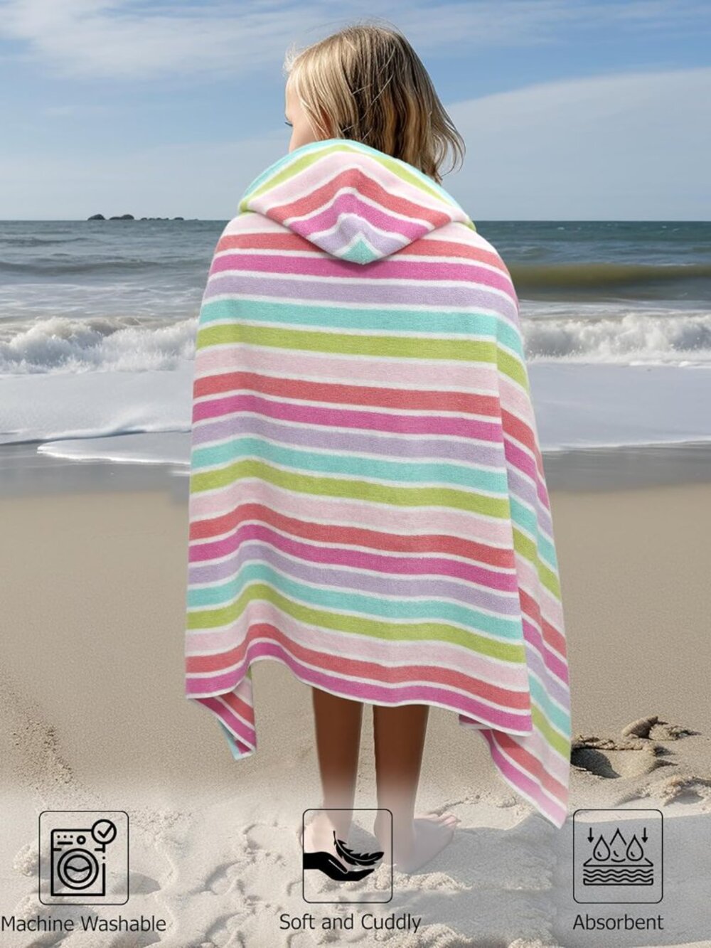 Hooded Bath Towel Wrap - 100% Cotton Terry Large Oversized Hooded Kids Towel